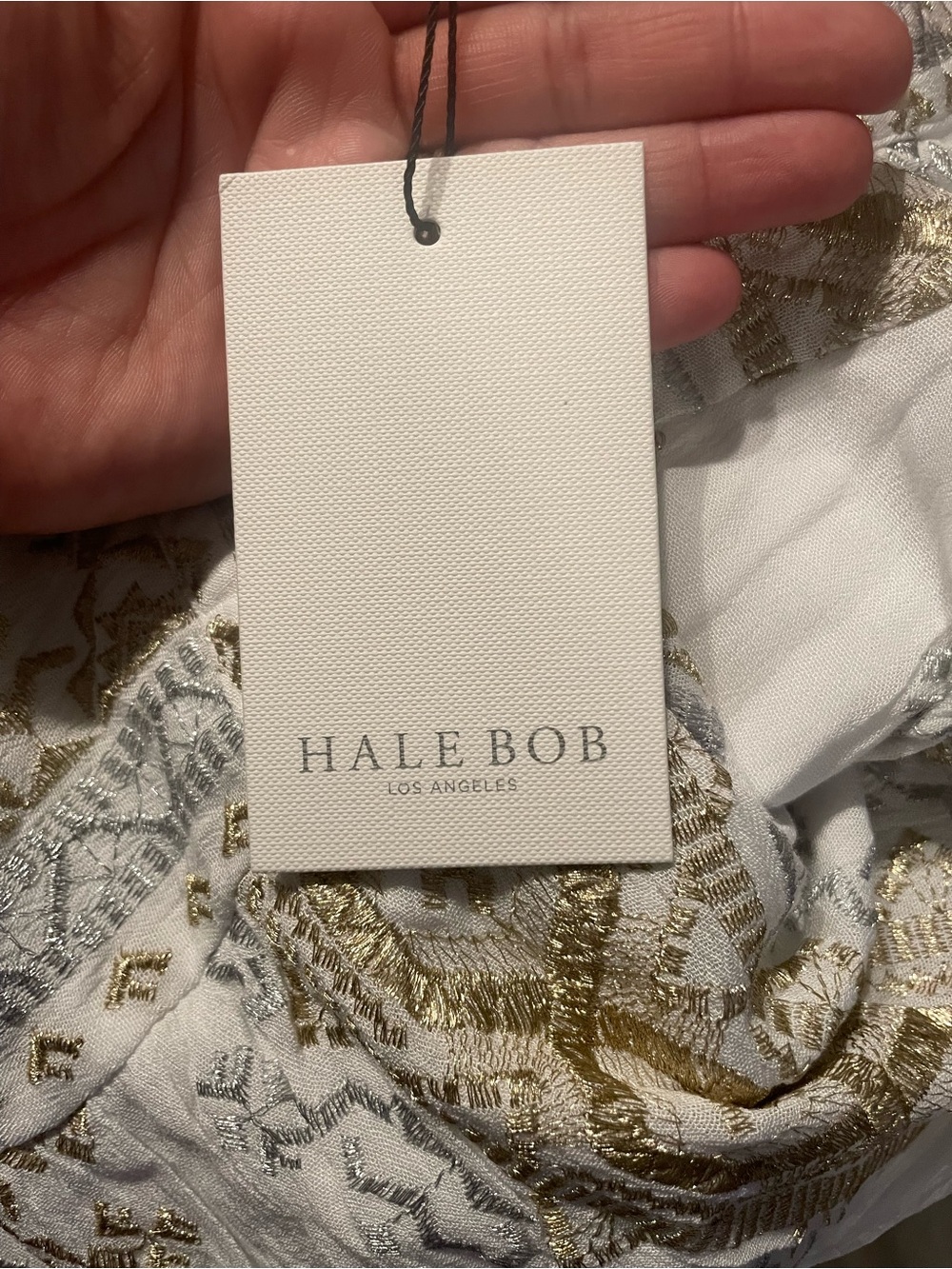Hale Bob White Maxi Dress with Tan Patterned Panels size small NWT - Picture 10 of 14